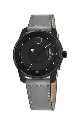 Brand New Movado Bold Men’s Verso Black Dial Gray Leather Strap Watch 3600695