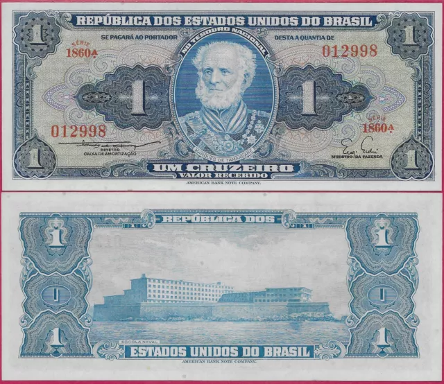 Brazil 1 Cruzeiro 1954 Unc Serie 1860A,Portrait Of Joaquim Marques Lisboa,(Marqu