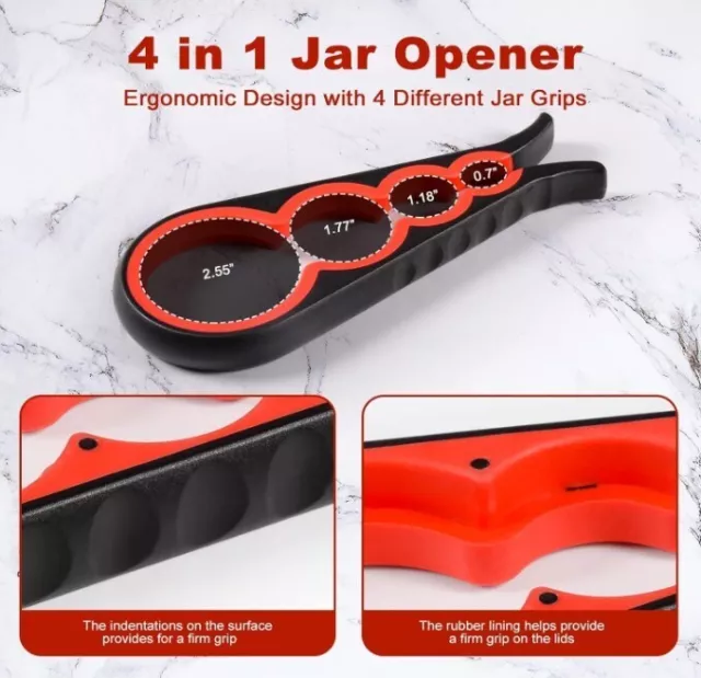 4 in 1 Hand Jar Bottle Lid Opener Multi-Purpose Twist Tool Easy Grip Kitchen