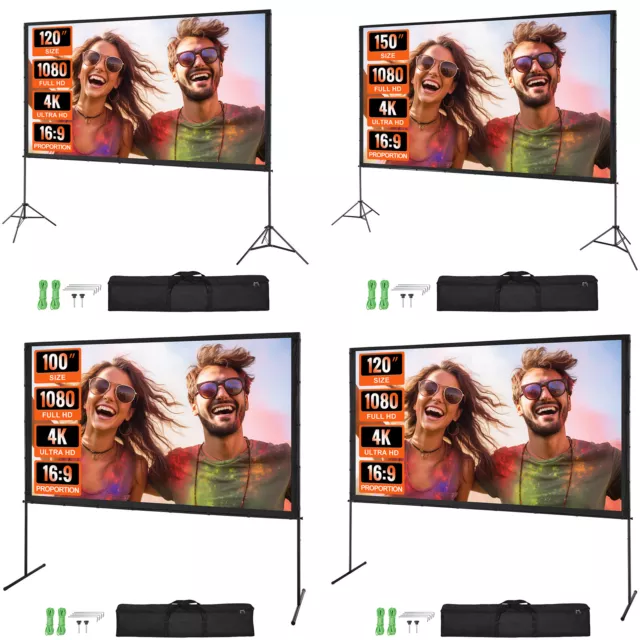 VEVOR Projector Screen with Stand 120/100/150 inch 16:9 4K 1080 HD Movie Screen