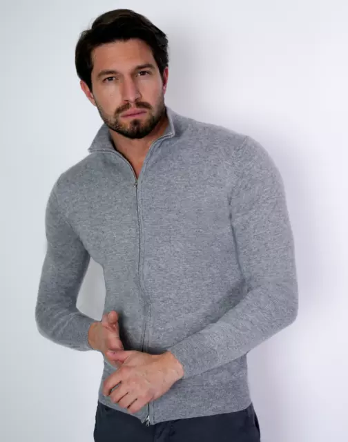 1st American Cardigan Zip Intera Maglione in 100% Cashmere da Uomo Manica Lunga 2