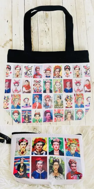 2 Piece Set 1 Frida Kahlo Tote Bag 12x14 Inches 1 Zipper Bag