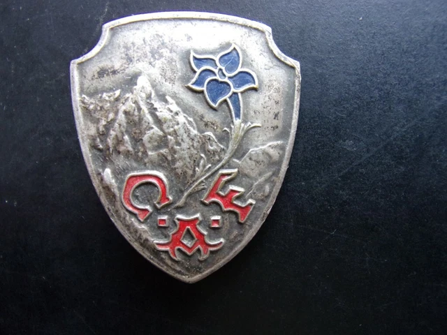 Insigne Rare Club Alpin Français (CAF) - 1930 - Ski Montagne - 30x36 Mm