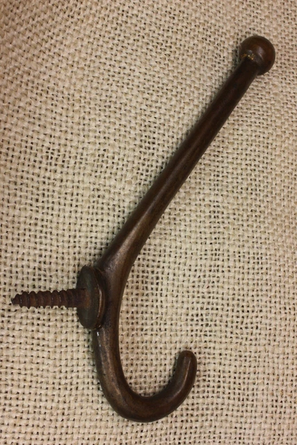 Old Coat Hook School House Farm Simple 1800’s Vintage Patina Cast Brass 4 1/2"