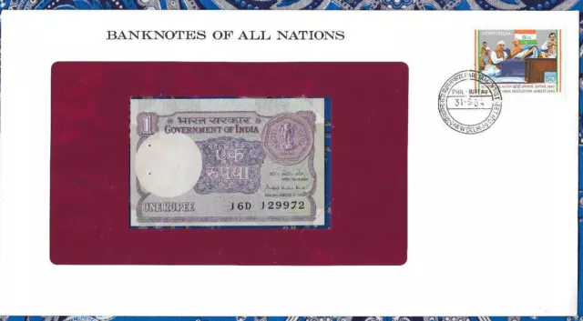 Banknotes of All Nations India 1 Rupee 1984  P-78A/a UNC prefix 16D