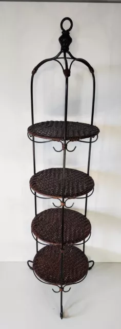 Vintage 4-Tier Wicker Rattan & Wrought Iron 45" Plant Stand 3