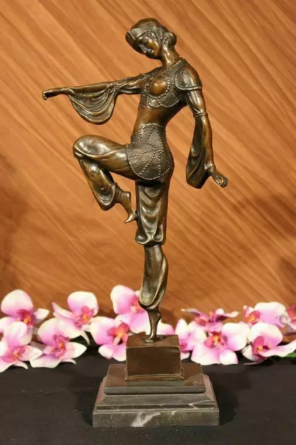 Art Noveau Chiparus Bronze Sculpture on Marble Base Dancing Dancer Girl Statue