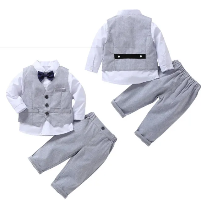 Baby Junge Gentleman Outfits Taufanzug Hochzeitanzug Langarmshirt+Weste+Hosen ~ 3