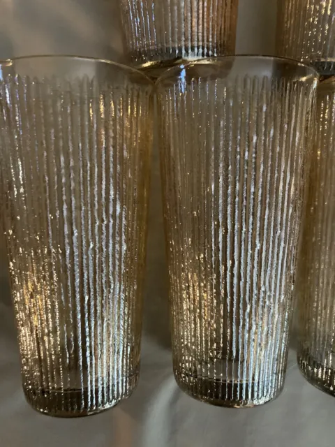 Vintage Jeannette Tree Bark Marigold Carnival Glass Tumbler Iridescent RibbedMCM