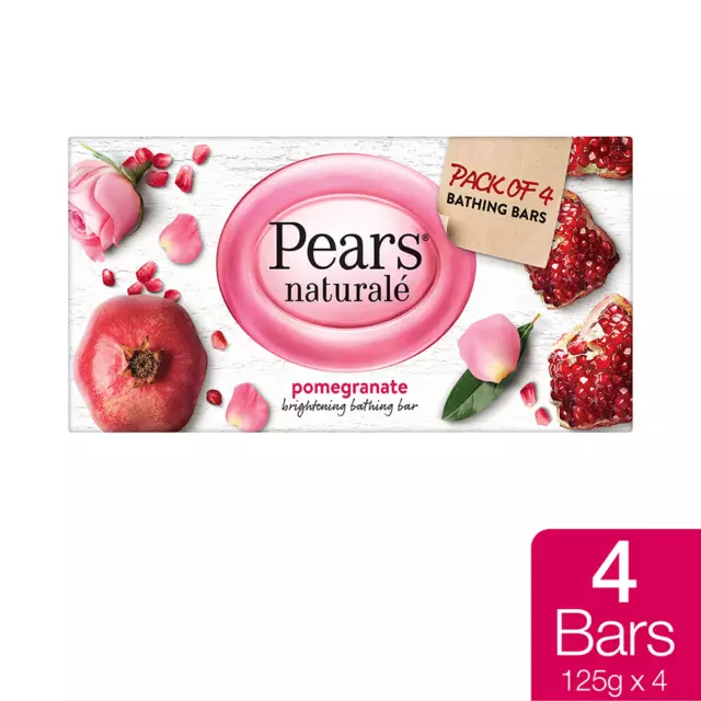 Pears Naturale Pomegranate Brightening Bathing Soap Bar Pack of 4 (500g) FS