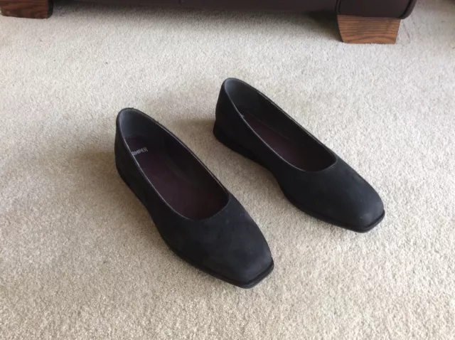 Women’s, Camper, black nubuck leather, slip-on flat shoes: Size Eur 40, U.K. 6.5