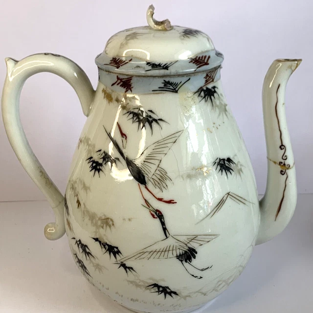 RARE EDO JAPANESE Seto Porcelain Celadon Teapot Signed Kawamato