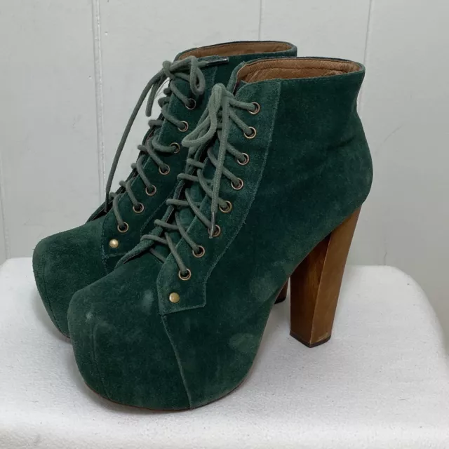 Jeffrey Campbell Lita Boots Womens 7 Green Suede Leather Platform Lace Up Bootie 3