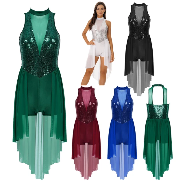 ranrann Femme Robe Danse Latine Paillette sans Manches Asymétrique Robe Danse
