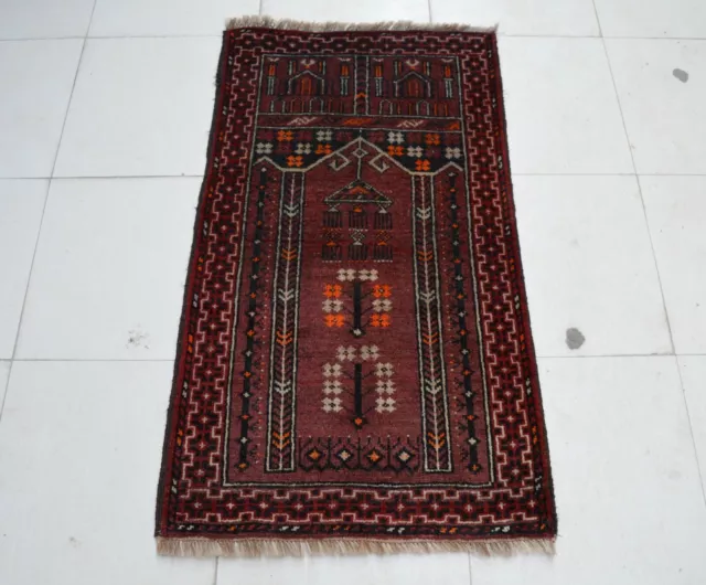 2'1 x 3'8 ft Handmade vintage afghan best turkmen jai namaz wool small area rug