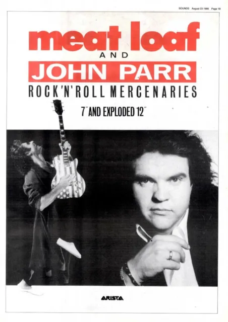 23/8/86PT19 Single Advert 15X11 Meat Loaf & John Parr. Rock 'n' Roll Mercenarie