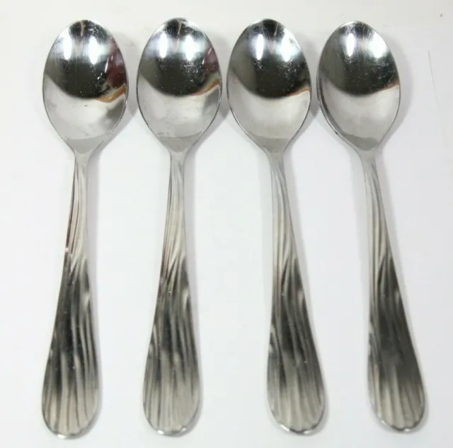 (4) Soup Spoons 8" Bobby Flay ALBERI Stainless Glossy Wood Texture Flatware