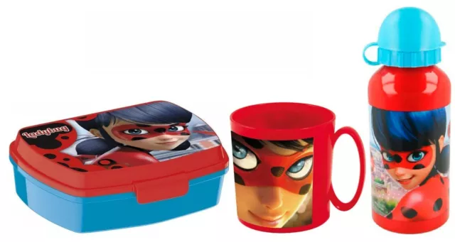 Miraculous Ladybug Set ,Box Portamerenda + Borraccia AL + Tazza,Scuola,Bambini