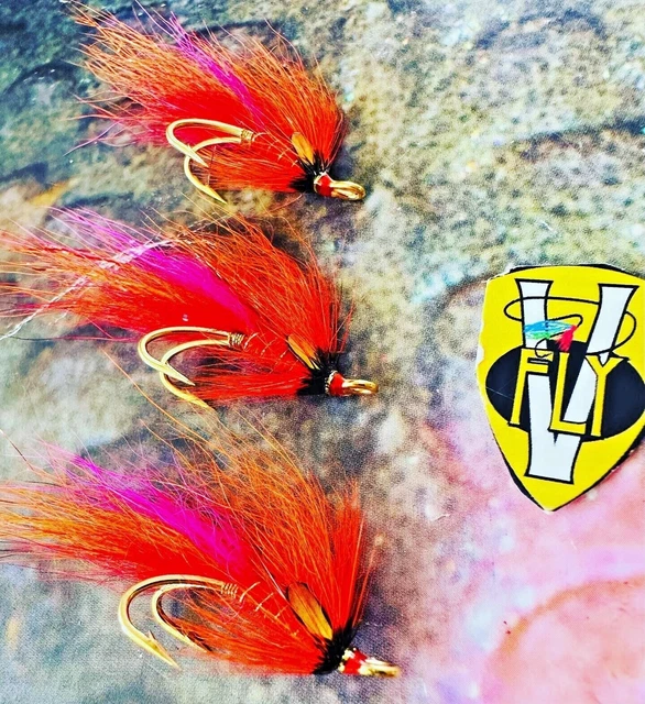 3 Mosche Da Pesca V Fly Kinermony – Doppio Salmone, Taglie Varie, Firmate JC