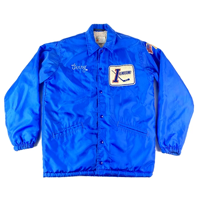 TRUE VTG 60S 70s West Wind Mens Jacket Sherpa Satin Blue Iron Bound