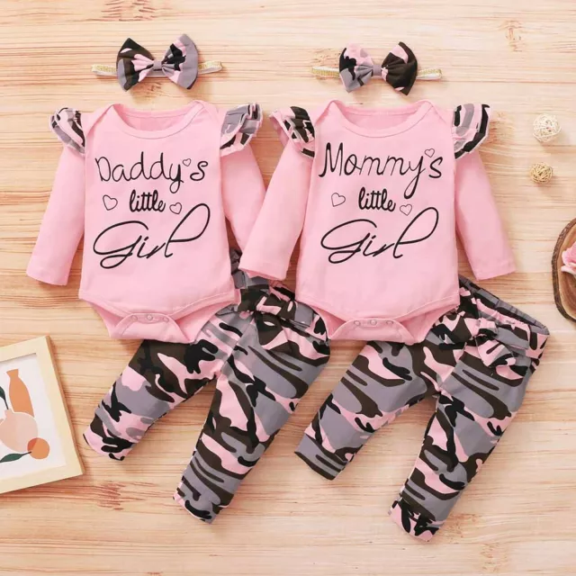 Newborn Baby Girls Ruffle Romper Bodysuit Tops Floral Pants Outfit Clothes Set