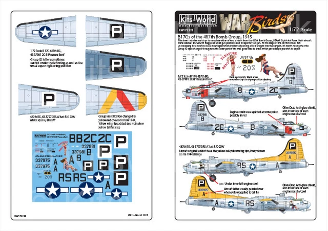 Kits-World 172232 1/72 B-17G Flying Fortress' Pleasure Bent' And Other Decals