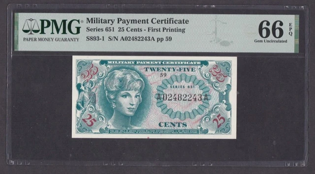 [PMG-66 EPQ] MPC 651 Series 25 Cents A02482243A