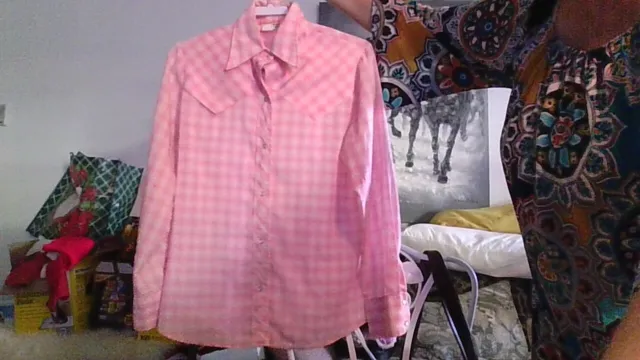 Vintage Levi's Cursive L White Tab Pink Plaid Pearl-Snap Western Shirt M/L RARE!