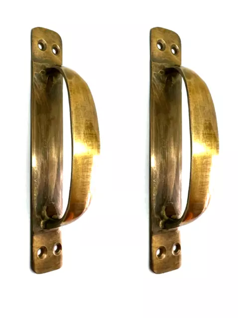 2 small barn DOOR handle pull solid heavy brass 6.1/4" inch old rustic style B