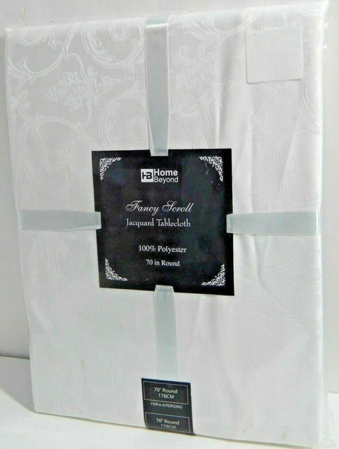 Home Beyond Fabric Tablecloth 70" Round Fancy Scroll Jacquard Tablecloth Ivory