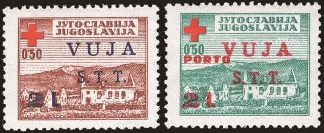 1948 - Trieste B, Red Cross above. "Vuja S.t.t. 2 L.", No. 4/5." Certificate: