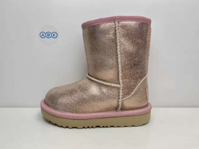 Stivali rosa UGG T Classic II glitter metallizzati oro rosa rosa per ragazze Regno Unito taglia 7 EUR 25