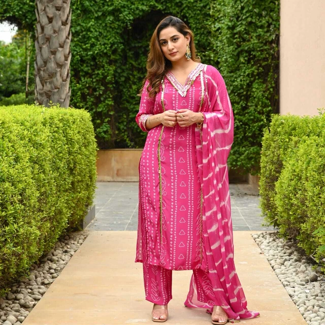 Beautiful Designer Kurti Pant Dupatta Set Women's Bollywood Salwar Kameez Suit