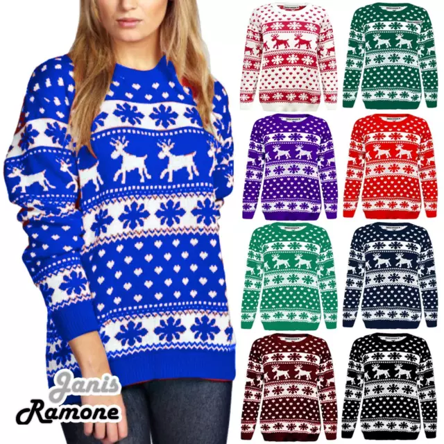 Christmas Jumper Reindeer Snowflake Womens Novelty Retro Unisex Xmas Sweater Top