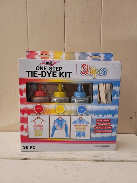 Kit de tinte de corbata 38 piezas a rayas de tulipán coral amarillo cielo todo lo que necesitas
