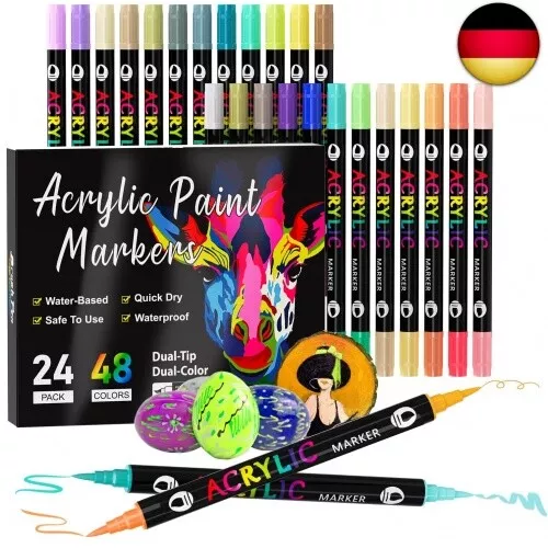 48 Farben 24 Stück Acrylstifte für Steine Wasserfest, Doppelspitzen Doppelte F