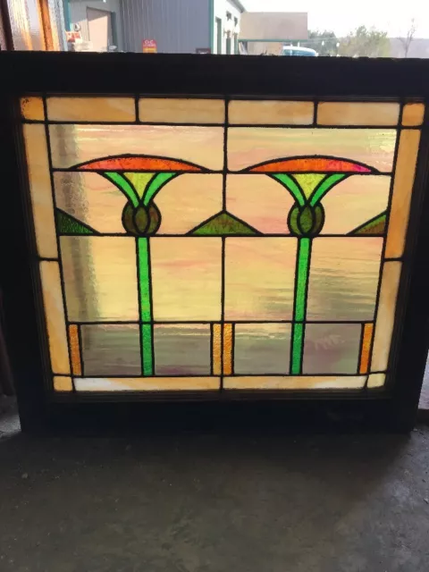 Sg 1901 Antique Stainglass Deco Landing Window 28.25 X 25“ High