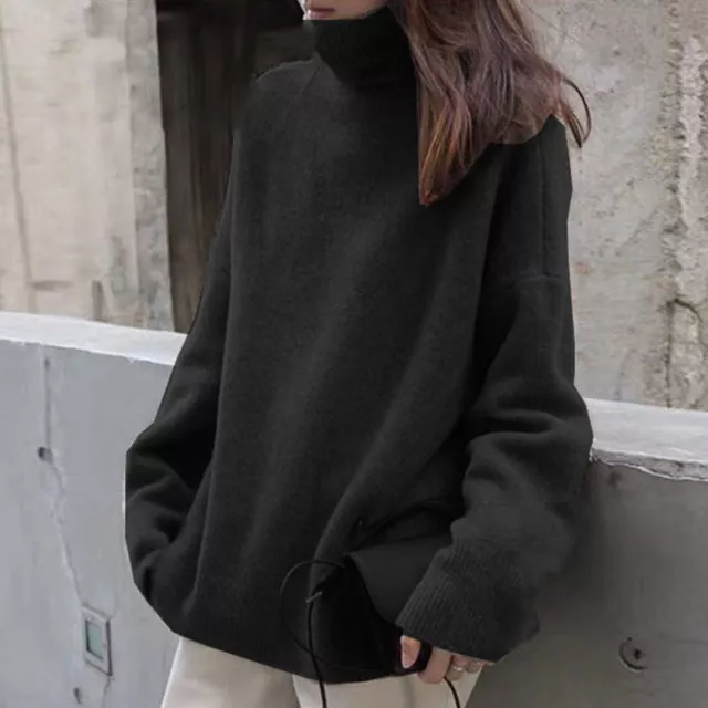 Sweater Top Solid Color Warm Women Turtleneck Long Sleeve Oversized Sweater