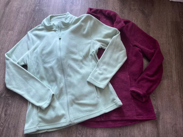 Damen 2 Stück Fleecejacke Damenjacke Jacke Fleece ,Grün+Weinrot,Gr.M 2A26