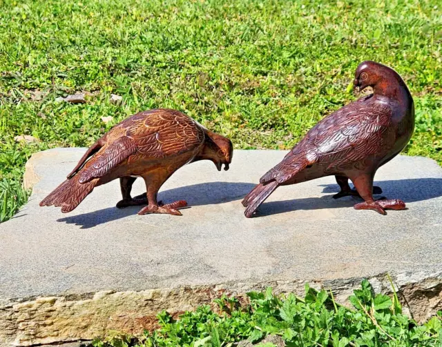 Heavy Metal-Bronzed--Doves/Pigeons--Garden-Decor-Porch--Brownish Red--2 Bird Set