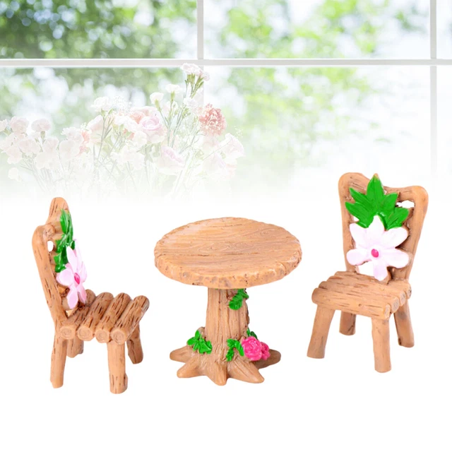 Moos Micro Paisaje Suculentas Decoración Madera Mesa y Silla Proceso de Resina M