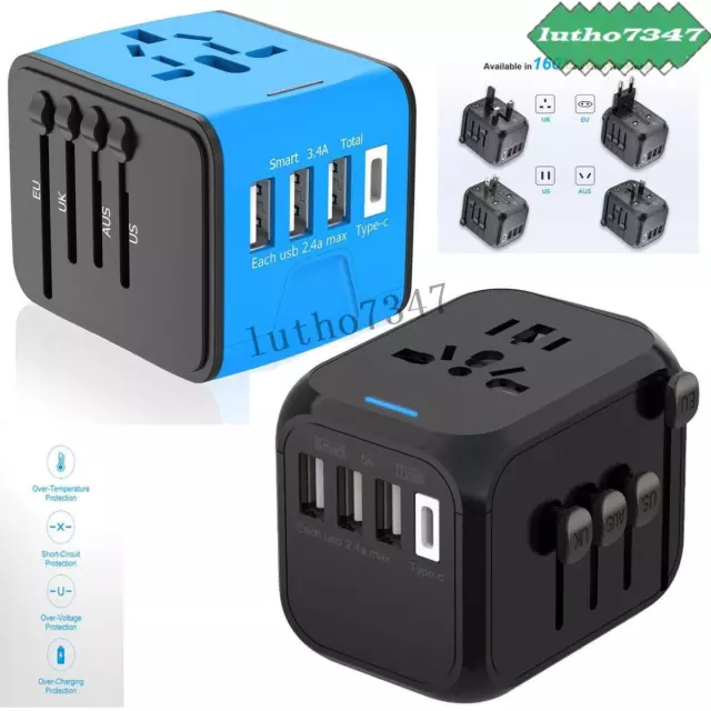 Type-C 3 USB Charger Universal World Travel Adapter US/UK/EU/AU Plug Converter