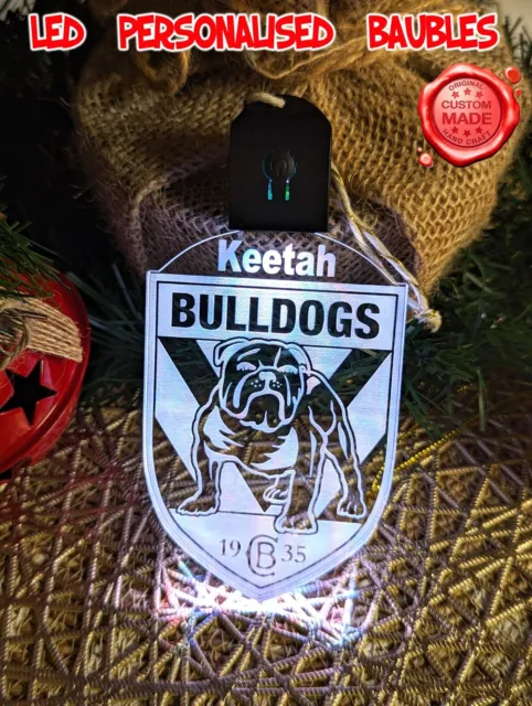 Canterbury Bull Dogs Personalised Name Christmas Bauble LED Light Up Decoration