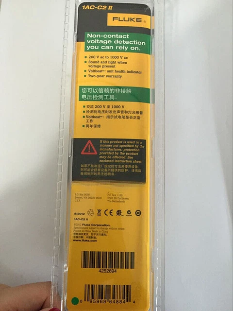 Stylo Détecteur De Tension FLUKE 2AC-C2 - Sans Contact - AC 200-1000V - CAT IV - Neuf Sous Blister