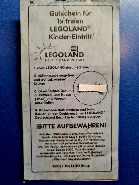 GUTSCHEIN LEGOLAND KINDER-EINTRITT frei Legoland Günzburg Saison 2023