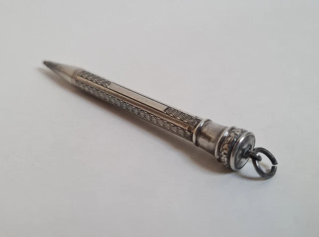 Étui Porte-Mine Crayon Rétractable Argent Massif 925 – Art Nouveau – À Restaurer