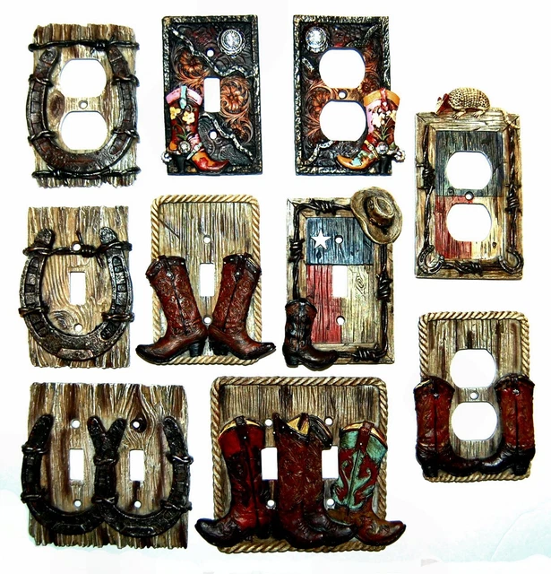 Resin 3-D Western Texas Cowboy Cowgirl Boots Rustic Switch & Outlet Plate Cover
