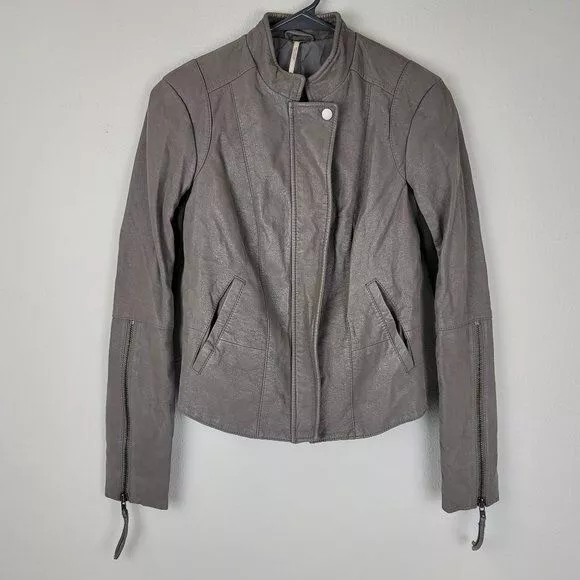 Free People Jacket Womens size 2 Moto Style faux Leather Gray