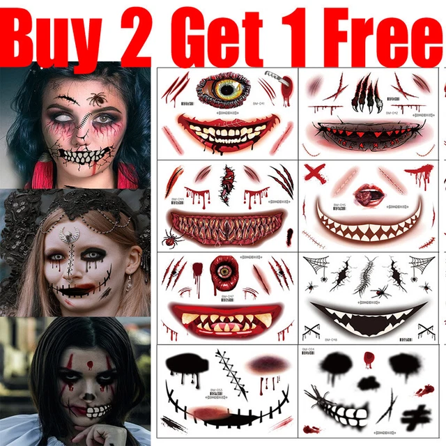Halloween Party Tattoo Stickers Tattoo Stickers Scary Big Mouth Face Stickers ~