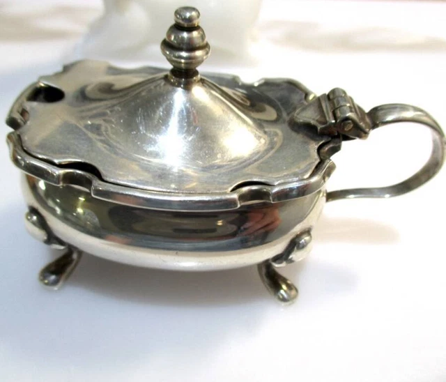 Vintage 925 Sterling Silver Mustard  Pot &  Blue Glass Liner Scrap Silver Or Use